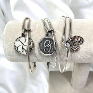Alex and Ani Silver Charm Bangle Bundle Trio Friend Initial G Heart Adjustable